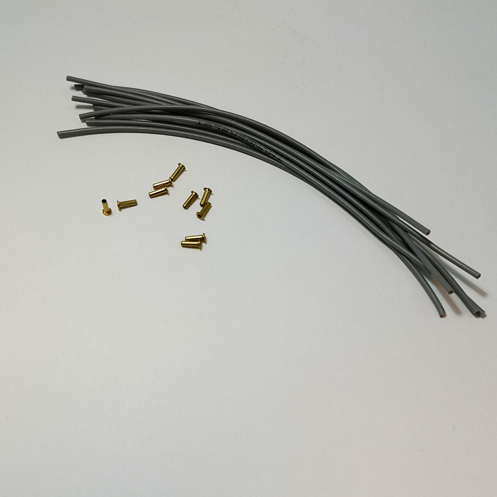 cut silicon lead wires with eyelets (5 pcs. wires 11 cm, 5 pcs wires 13 cm, 10 eyelets)